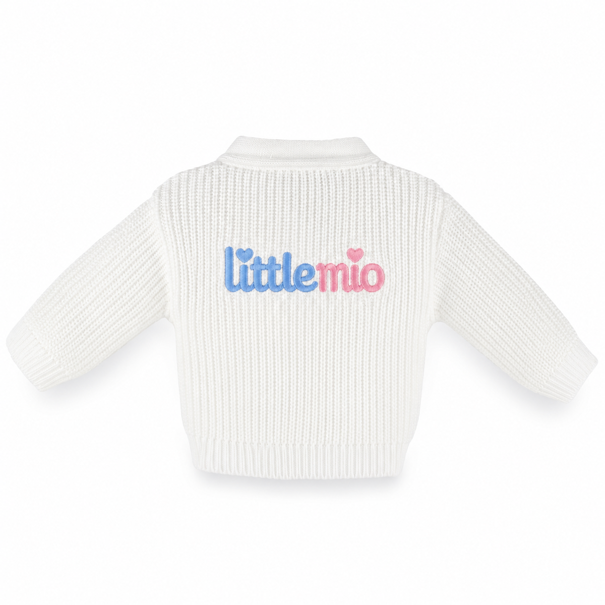 Littlemio White Knitted Baby Cardigan – Embroidered Logo
